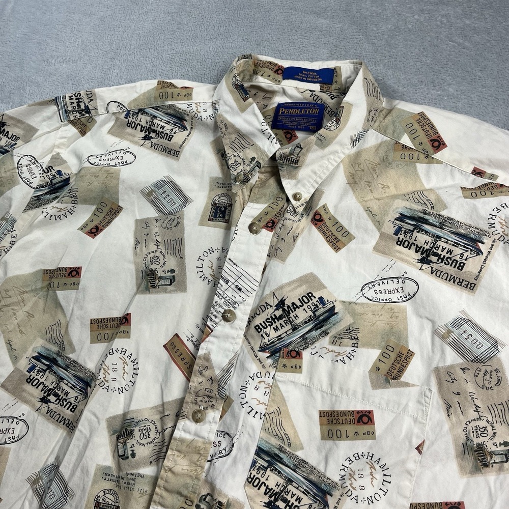 Pendleton Hawaiian Shirt Men's XL Short Sleeve Button-Up Casual Beige